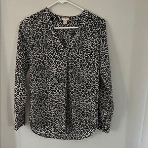 J. Crew Black and Brown Leopard Print Blouse